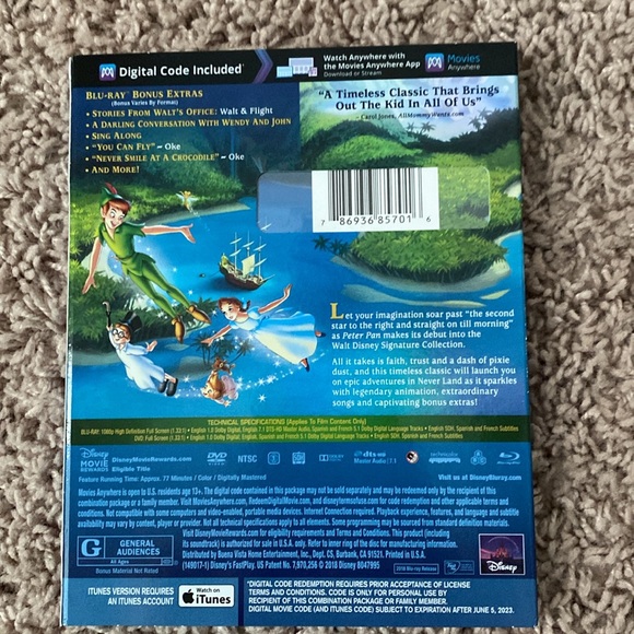 NWT Disney Peter Pan blu-ray dvd digital code multi screen edition movie - Picture 2 of 4
